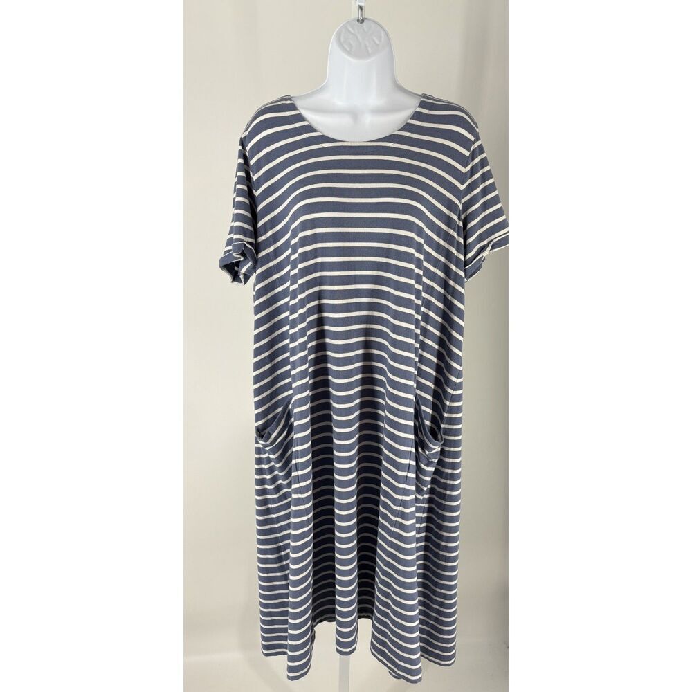 J.Jill Navy White Striped Knit Dress with Pockets